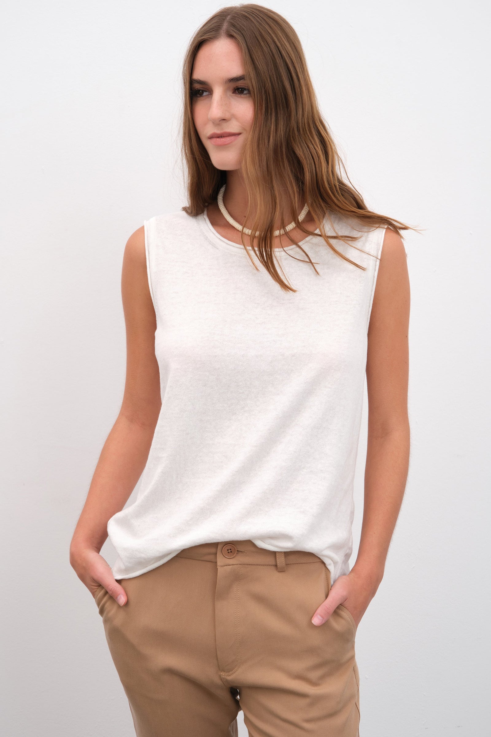 Lightweight Knit Muscle Tee in Cotton/Linen Blend