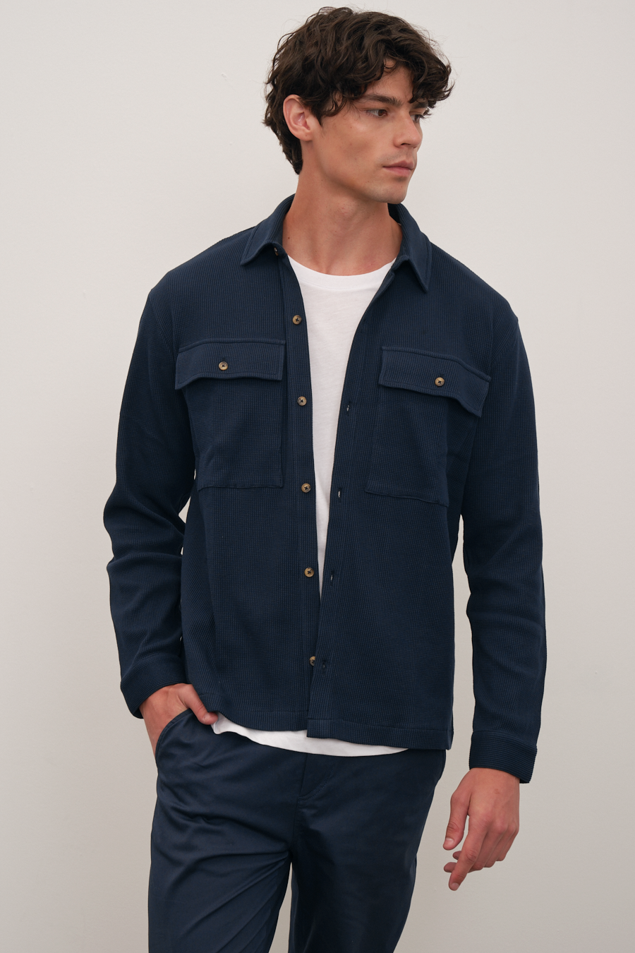 Waffle Cotton Shirt Jacket