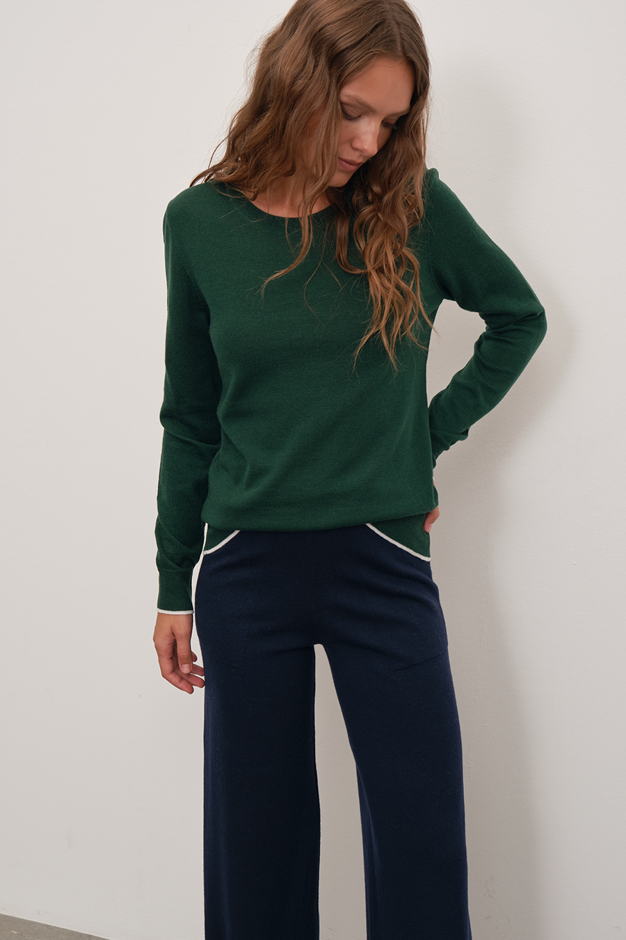 Lighweight Merino Sweater with Contrast Trim