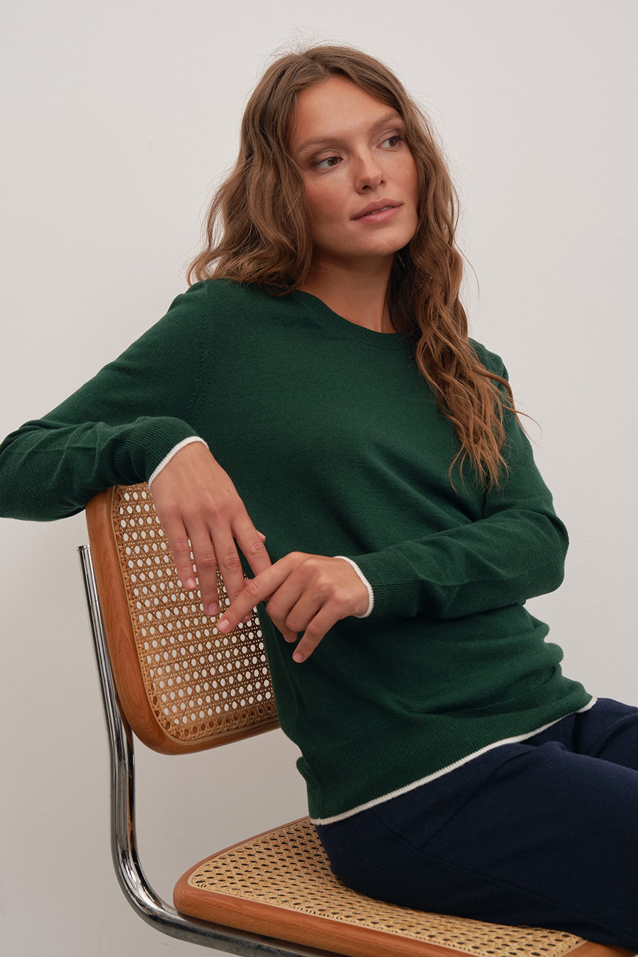 Lighweight Merino Sweater with Contrast Trim