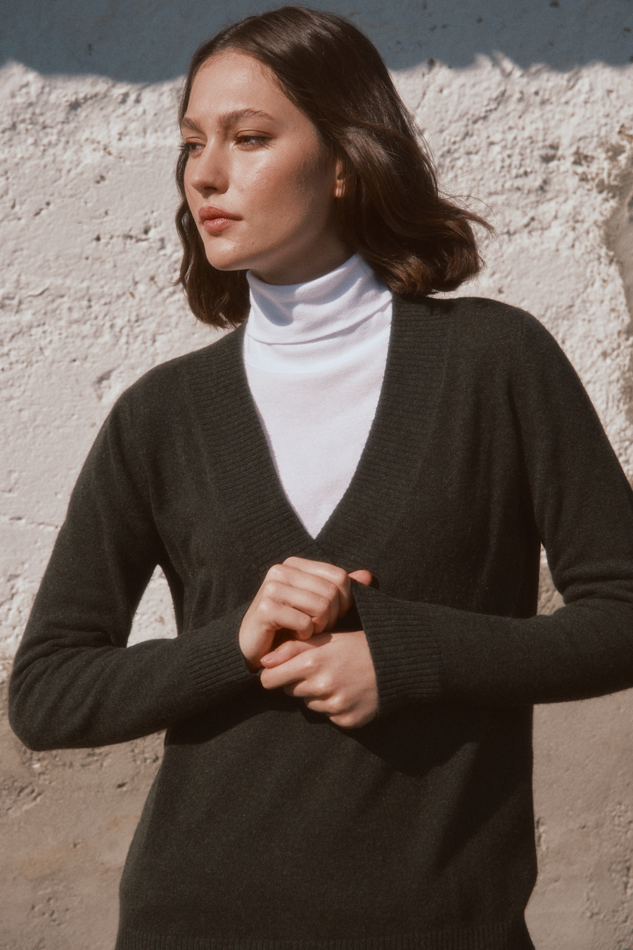 Wide V Neck Cashmere Merino Sweater