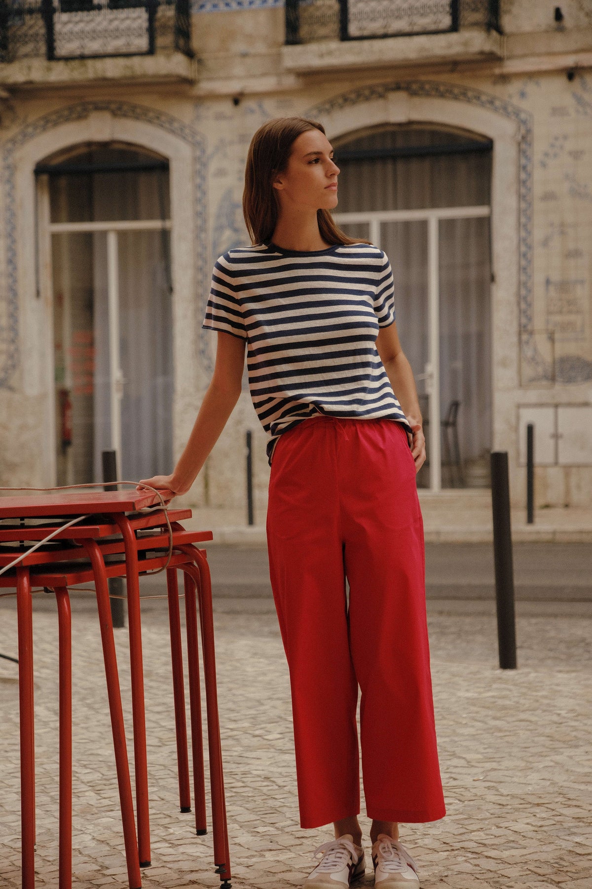 Pull-On Cropped Palazzo Poplin Pants