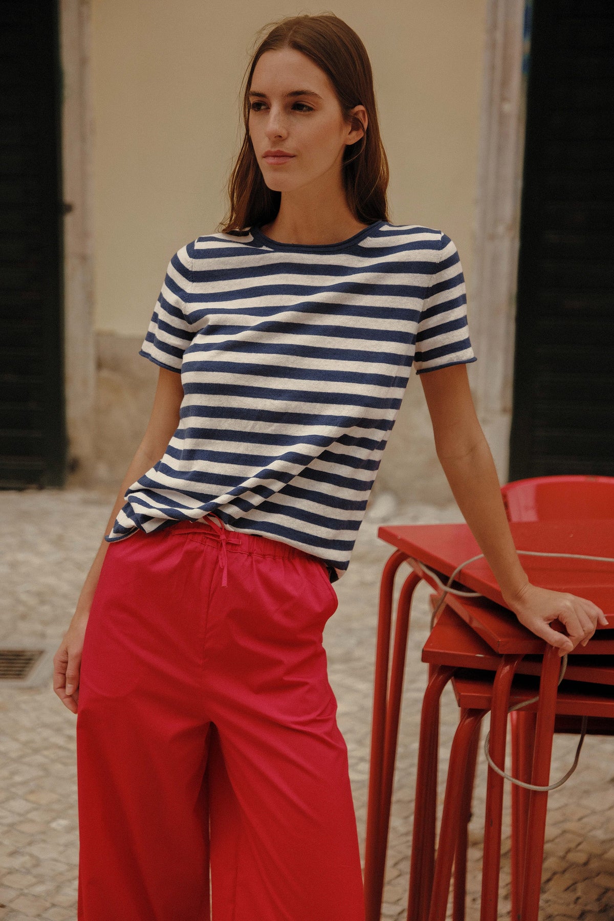 Pull-On Cropped Palazzo Poplin Pants