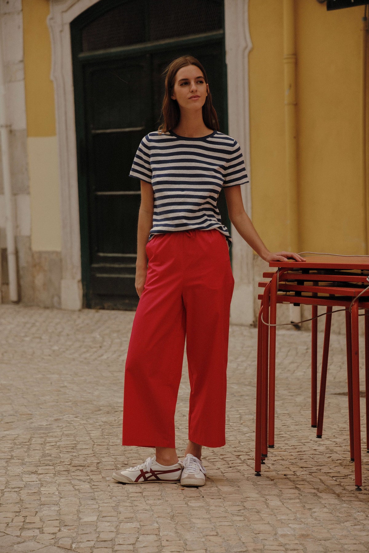 Pull-On Cropped Palazzo Poplin Pants