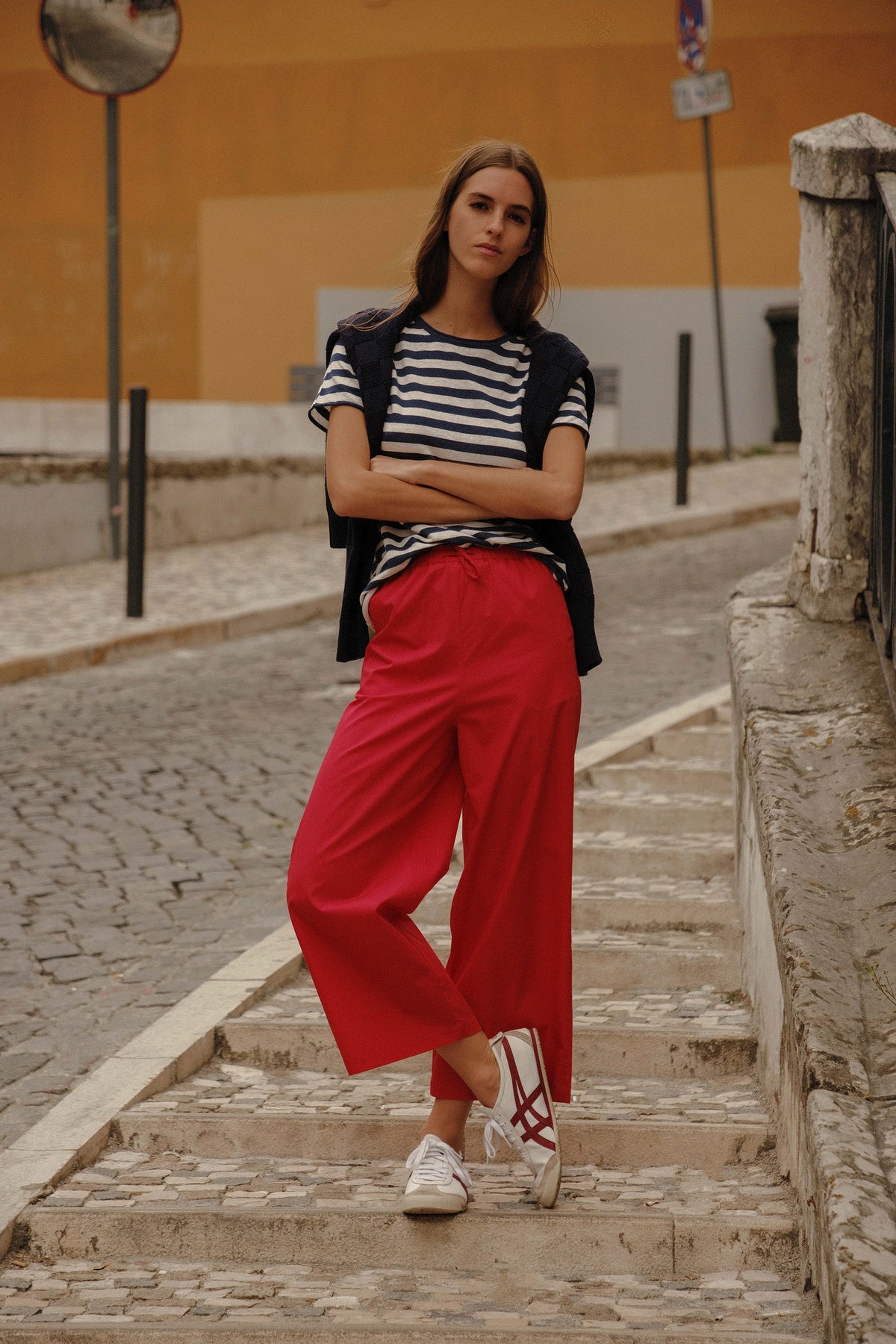 Pull-On Cropped Palazzo Poplin Pants