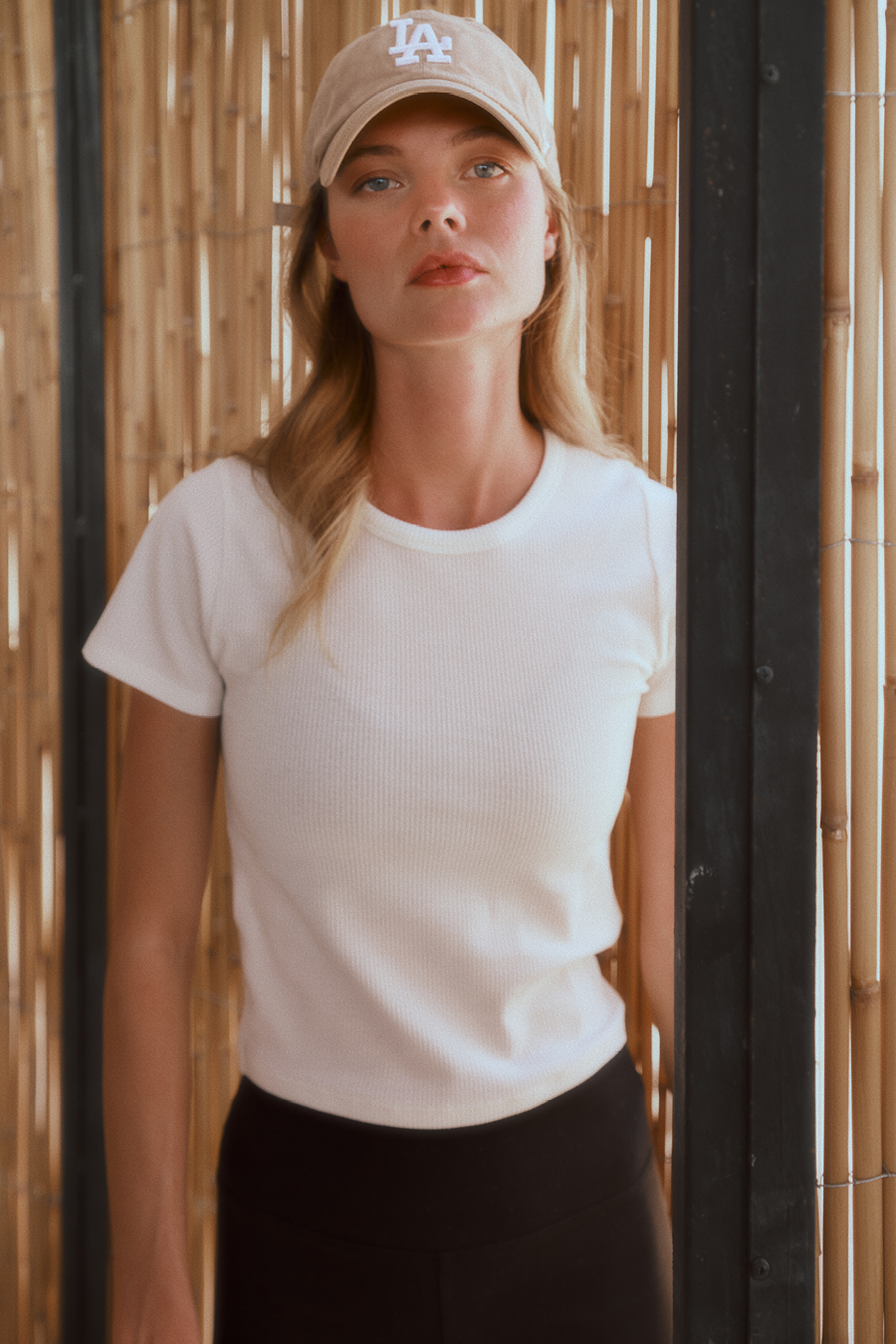 Ribbed Fitted Cropped T-shirt in Cotton