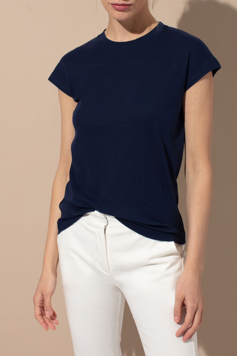 Capped Shoulder T-shirt in Micro-Ribbed Cotton