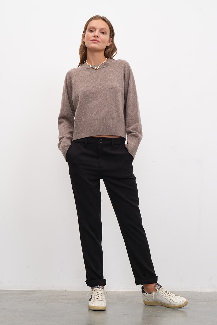 Raglan Sleeve Crop Cashmere Merino Sweater