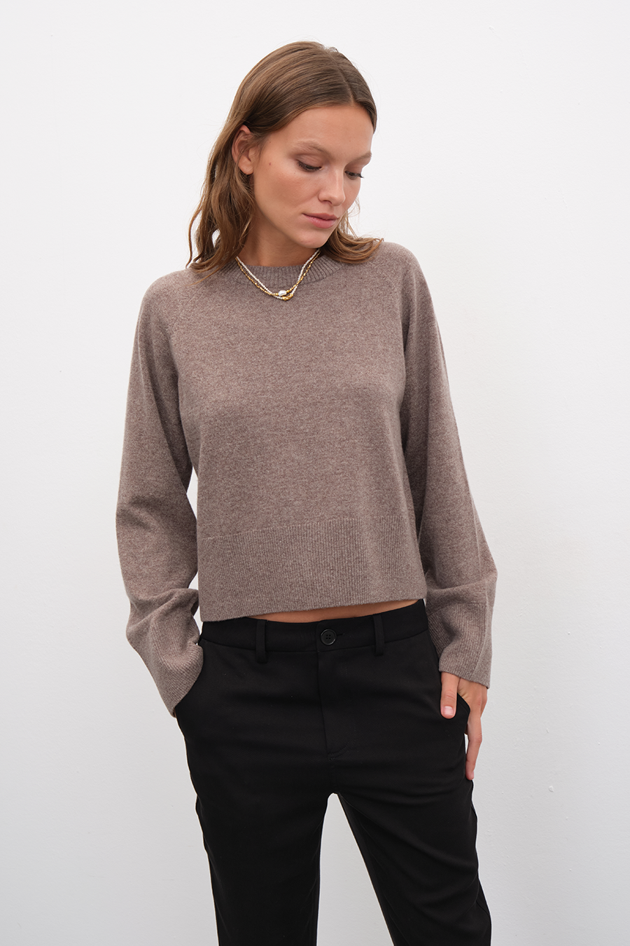 Raglan Sleeve Crop Cashmere Merino Sweater