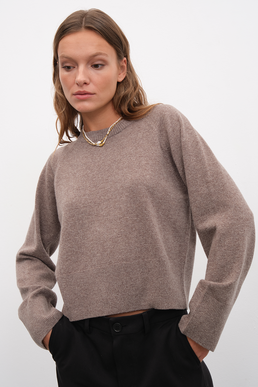 Raglan Sleeve Crop Cashmere Merino Sweater