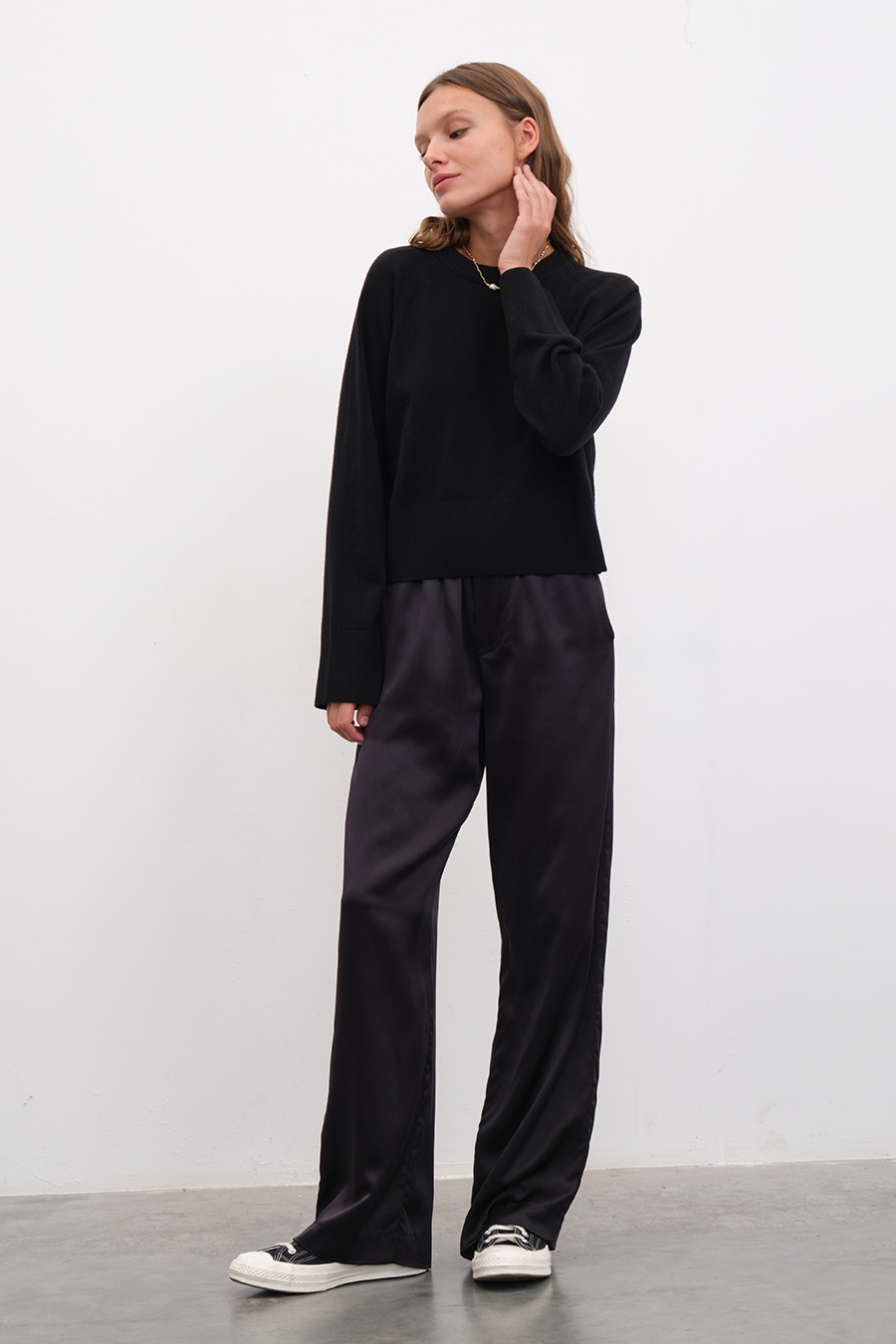 Silk-Satin Wide-Leg Pants