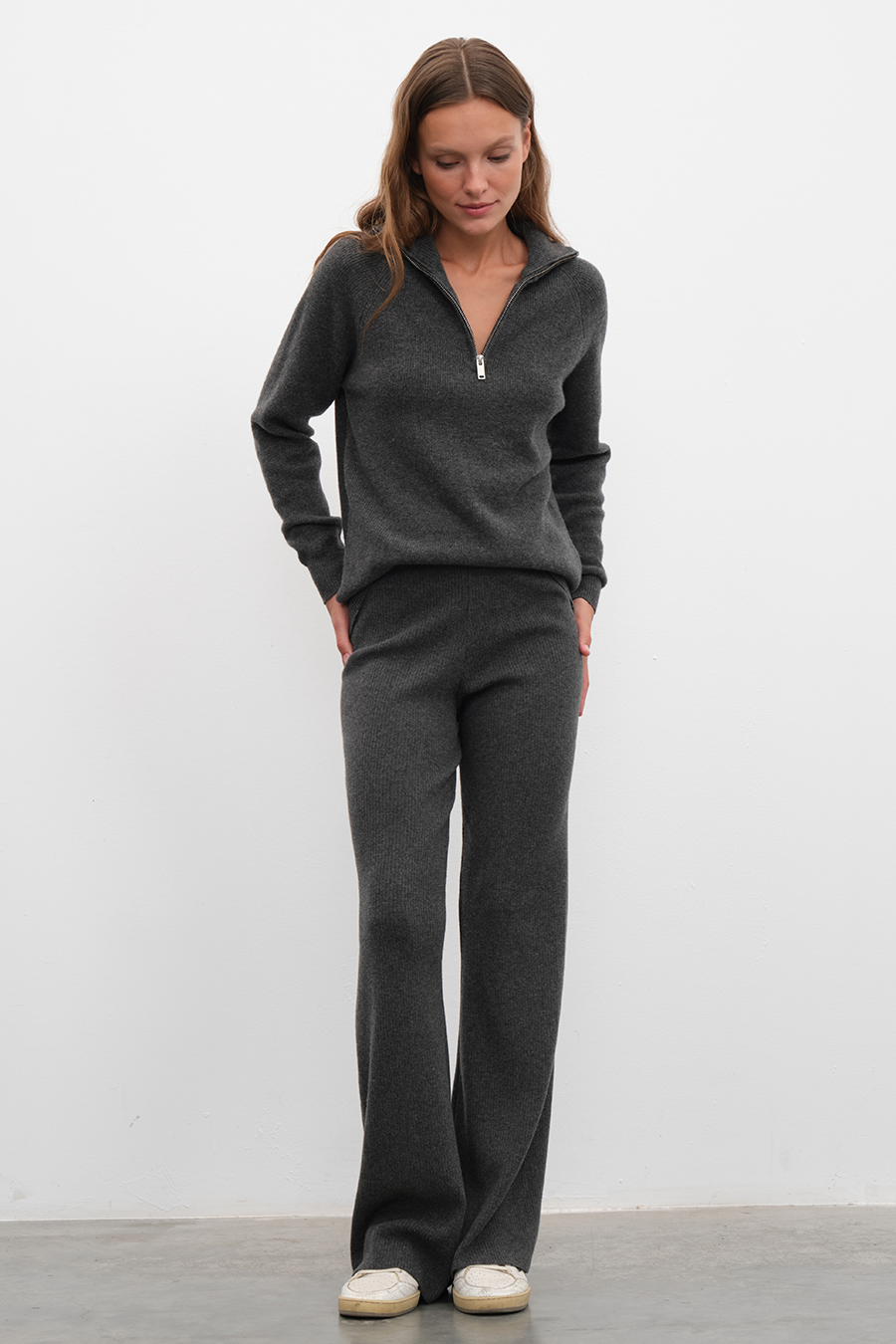 Ribbed Wide Leg Merino Pants