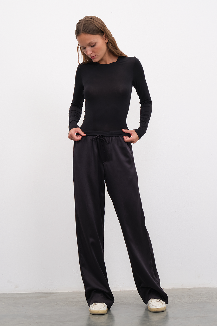 Silk Satin Wide-Leg Pants