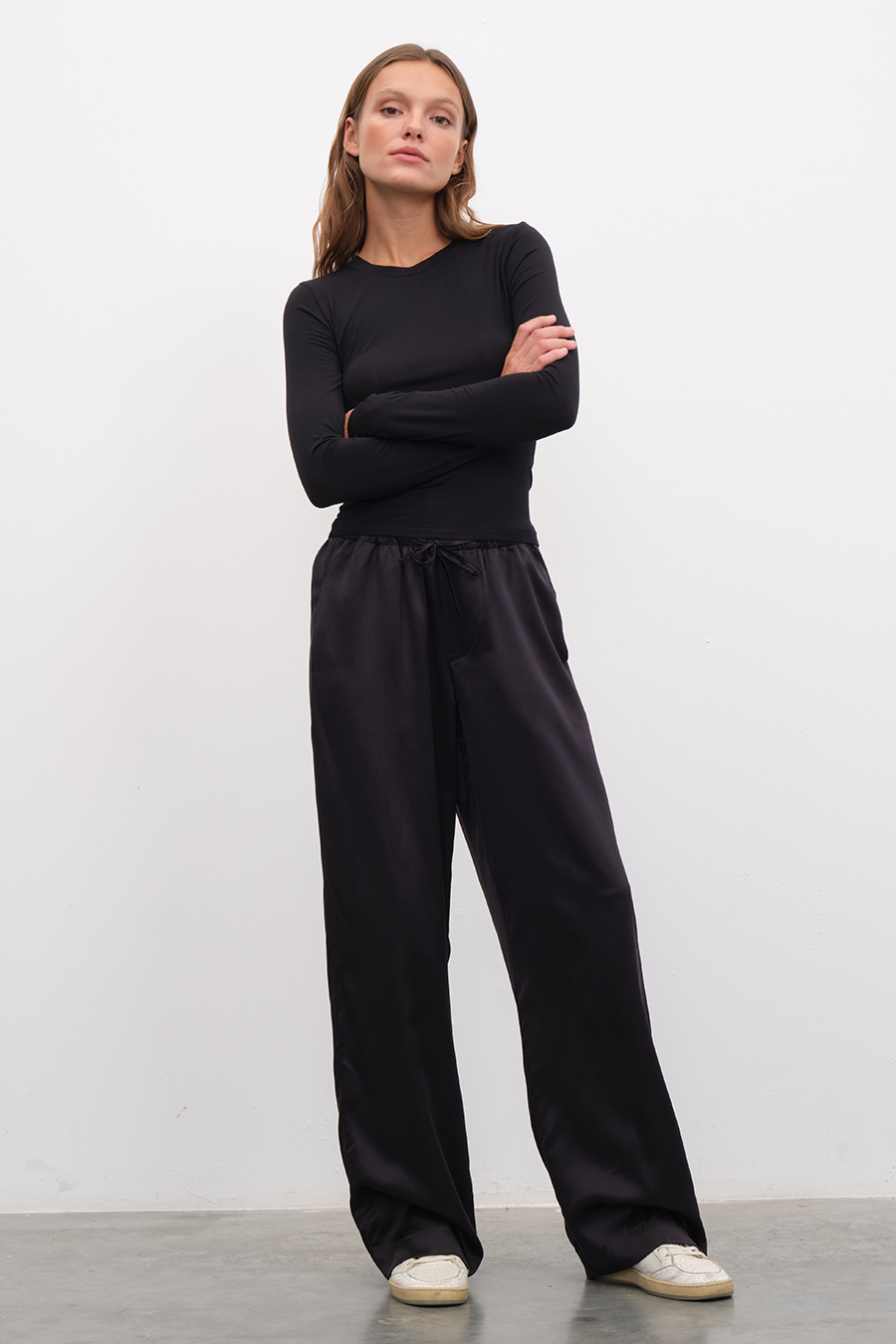 Silk Satin Wide-Leg Pants