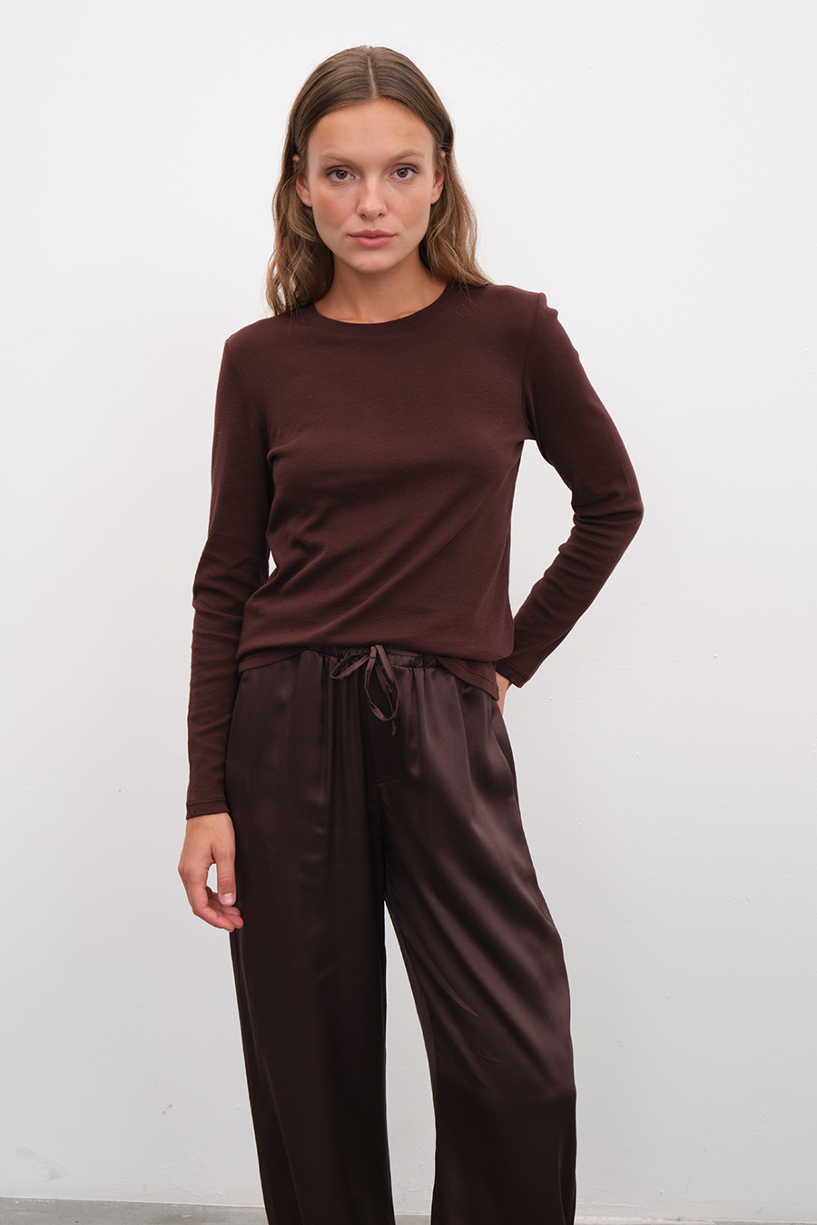 Long Sleeve Fitted T-shirt in Micro-Ribbed Cotton