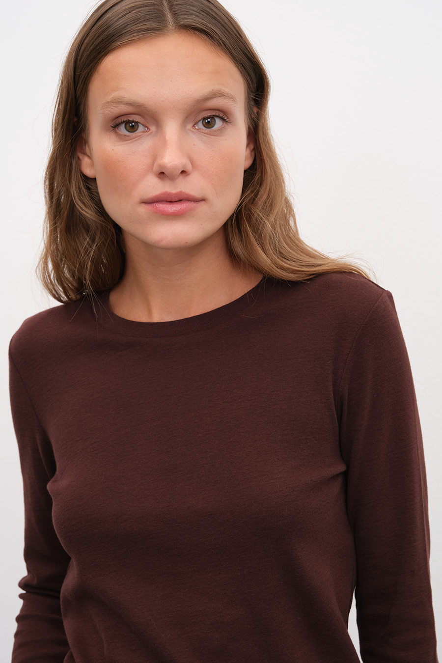 Long Sleeve Fitted T-shirt in Micro-Ribbed Cotton