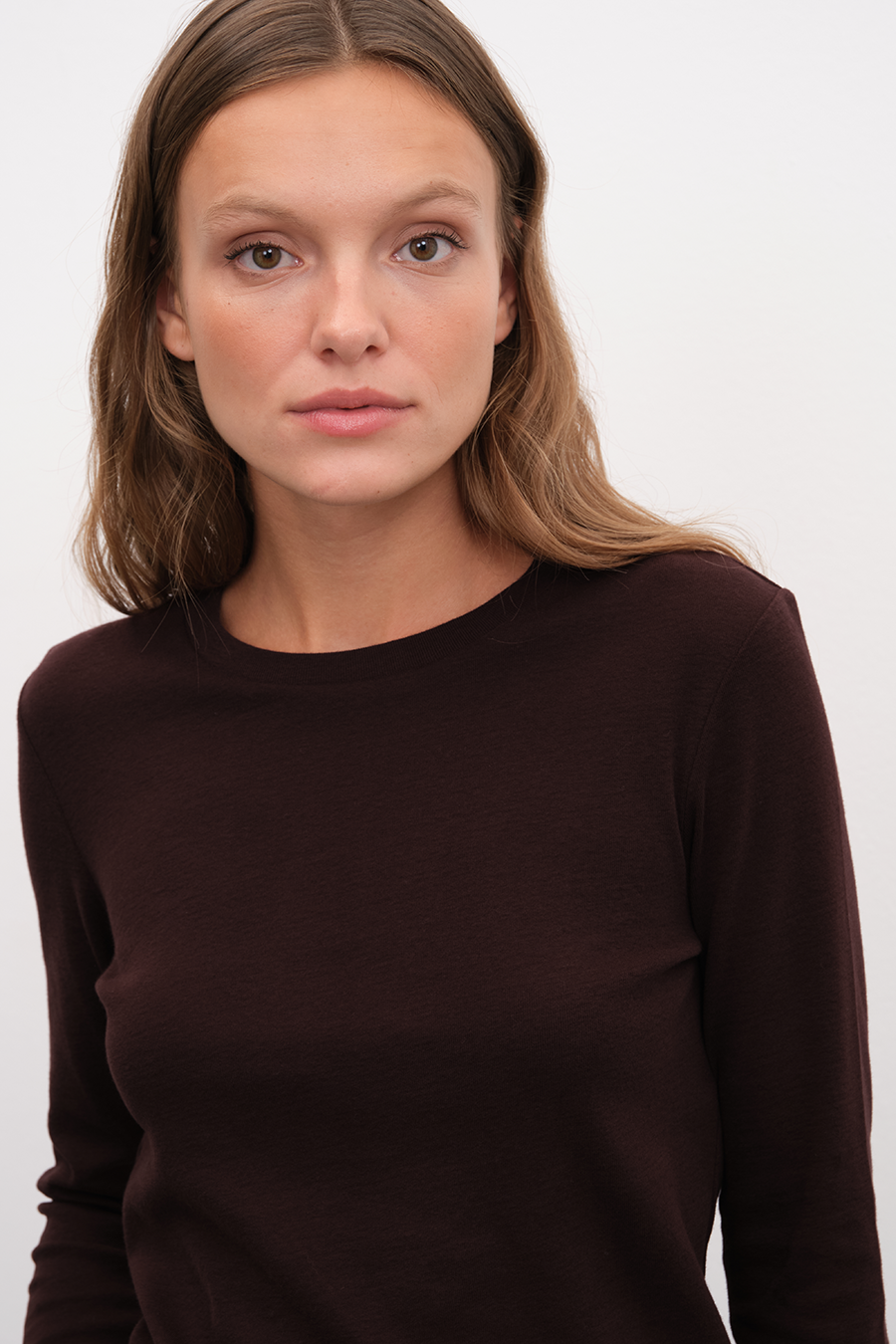 Long Sleeve Fitted T-shirt in Micro-Ribbed Cotton