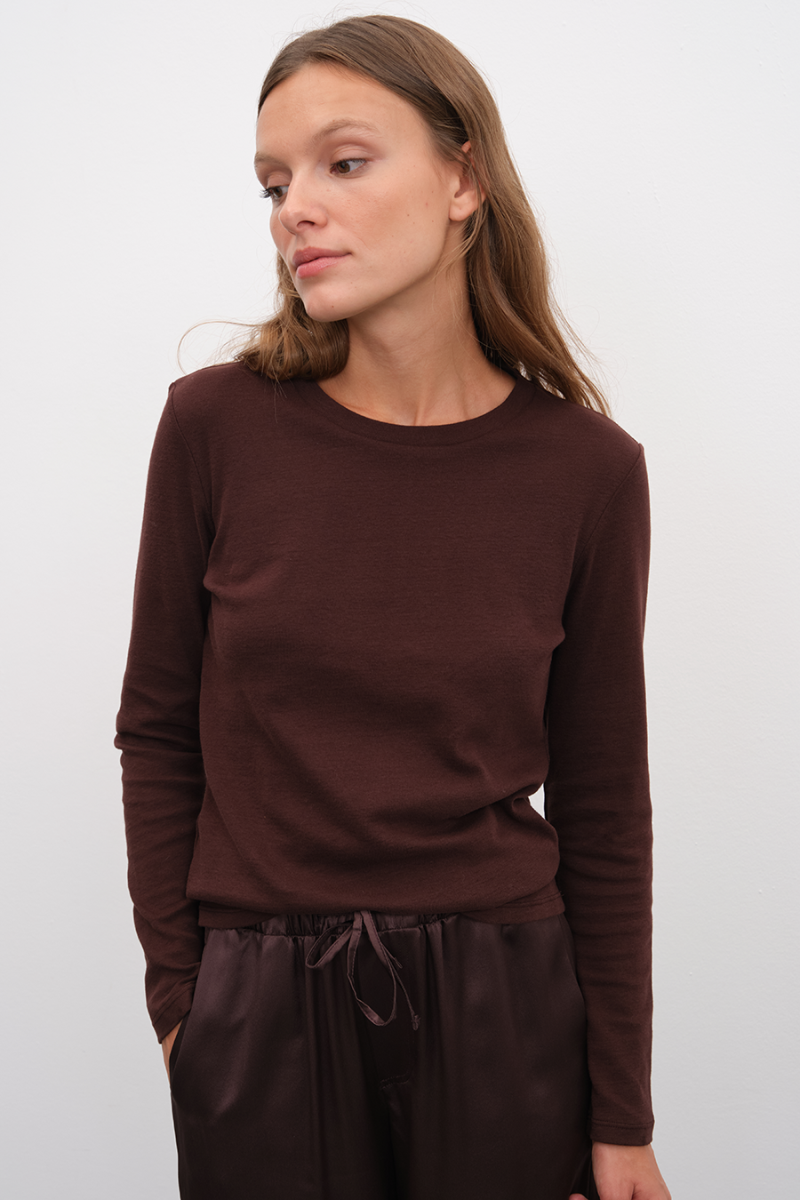 Long Sleeve Fitted T-shirt in Micro-Ribbed Cotton