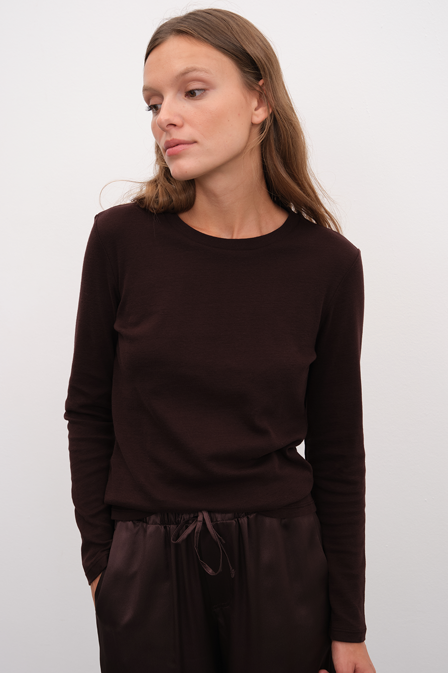 Long Sleeve Fitted T-shirt in Micro-Ribbed Cotton