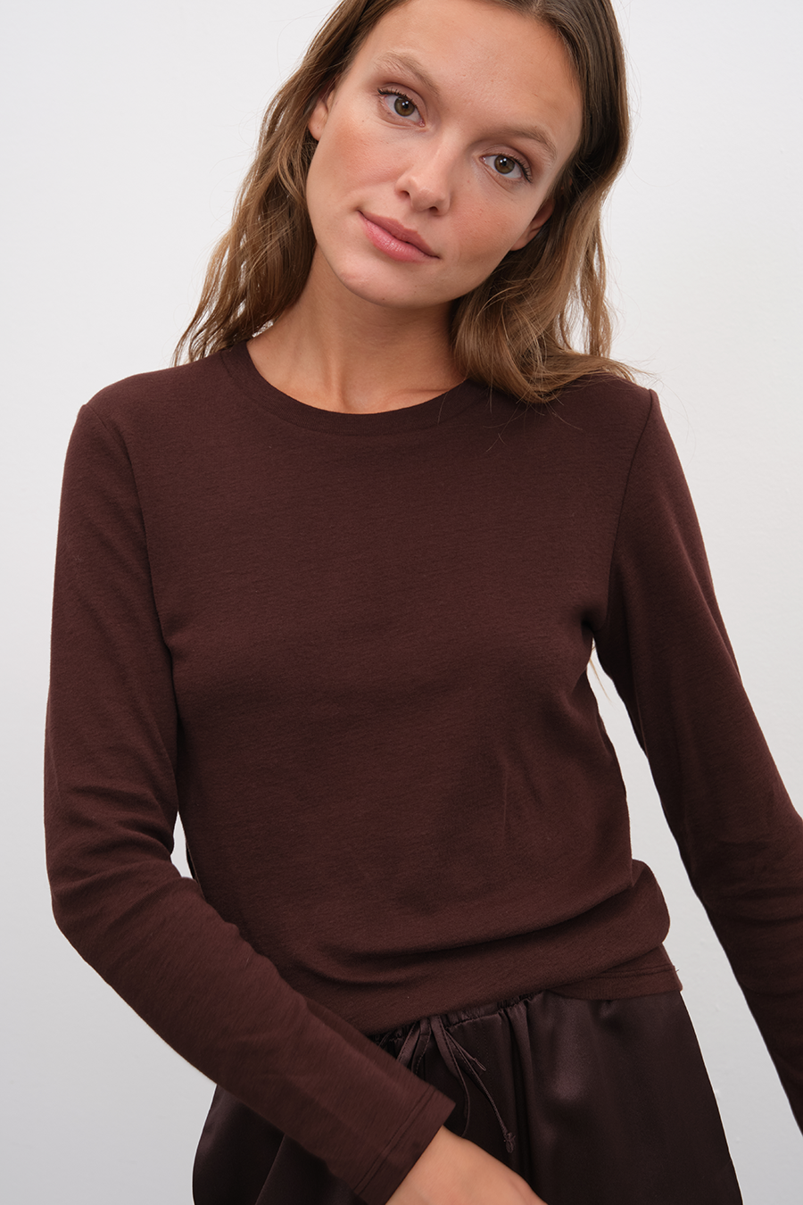 Long Sleeve Fitted T-shirt in Micro-Ribbed Cotton