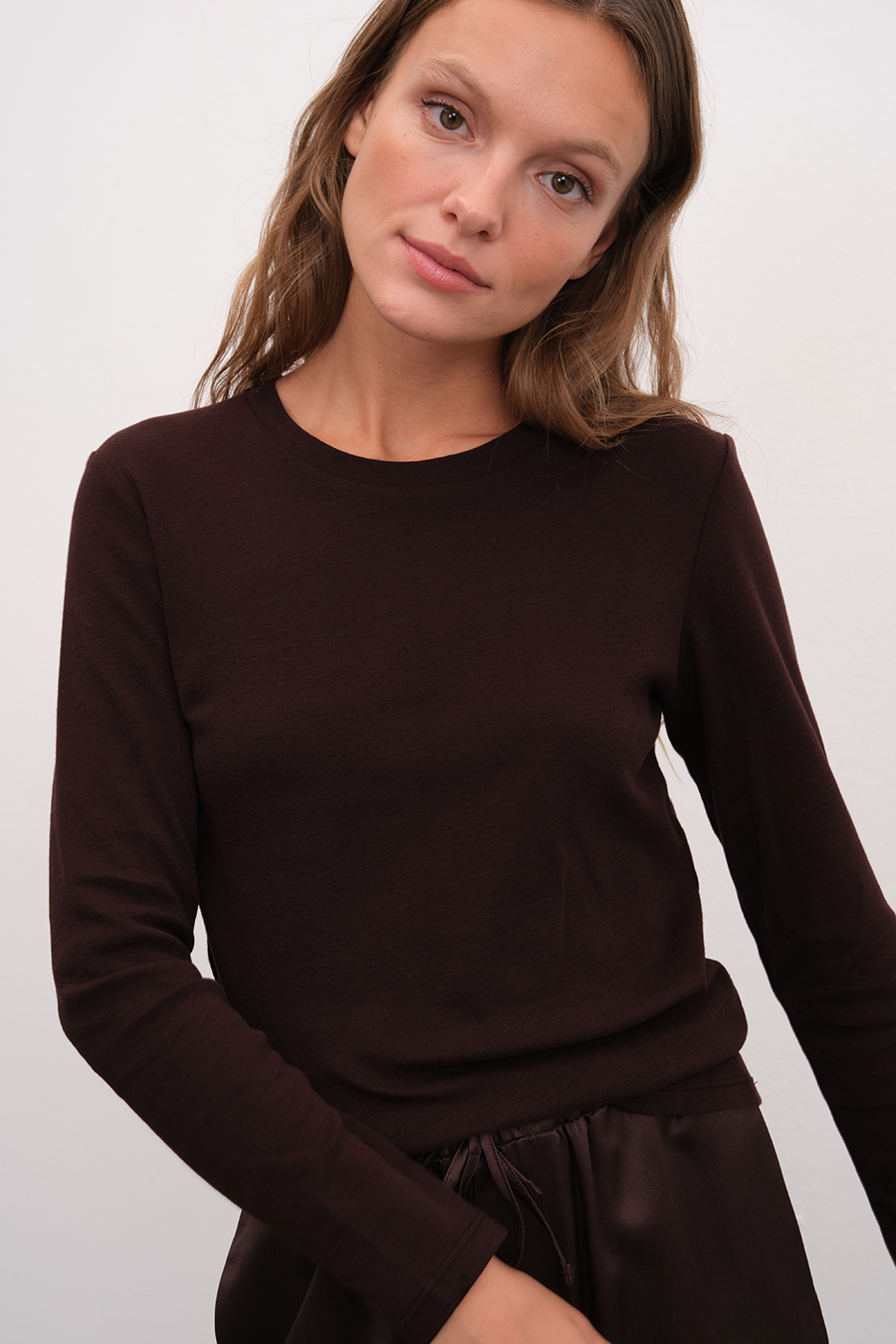 Long Sleeve Fitted T-shirt in Micro-Ribbed Cotton