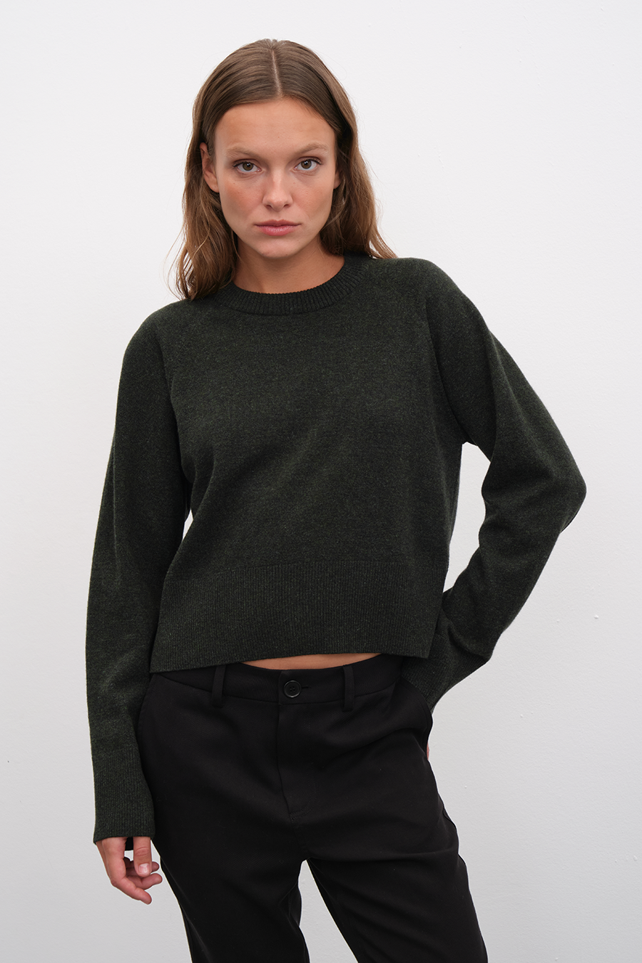 Raglan Sleeve Crop Cashmere Merino Sweater
