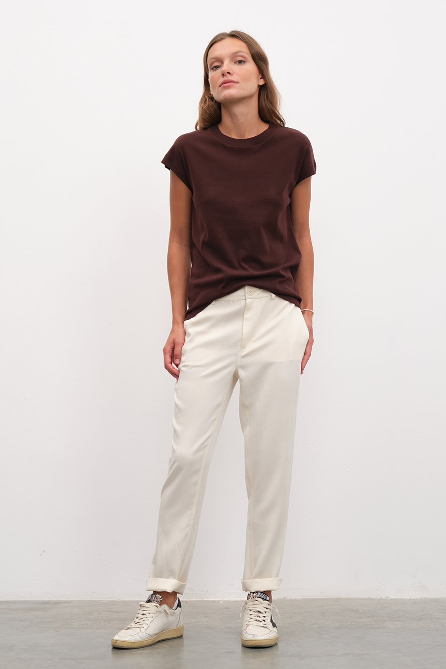 Capped Shoulder T-shirt in Micro-Ribbed Cotton