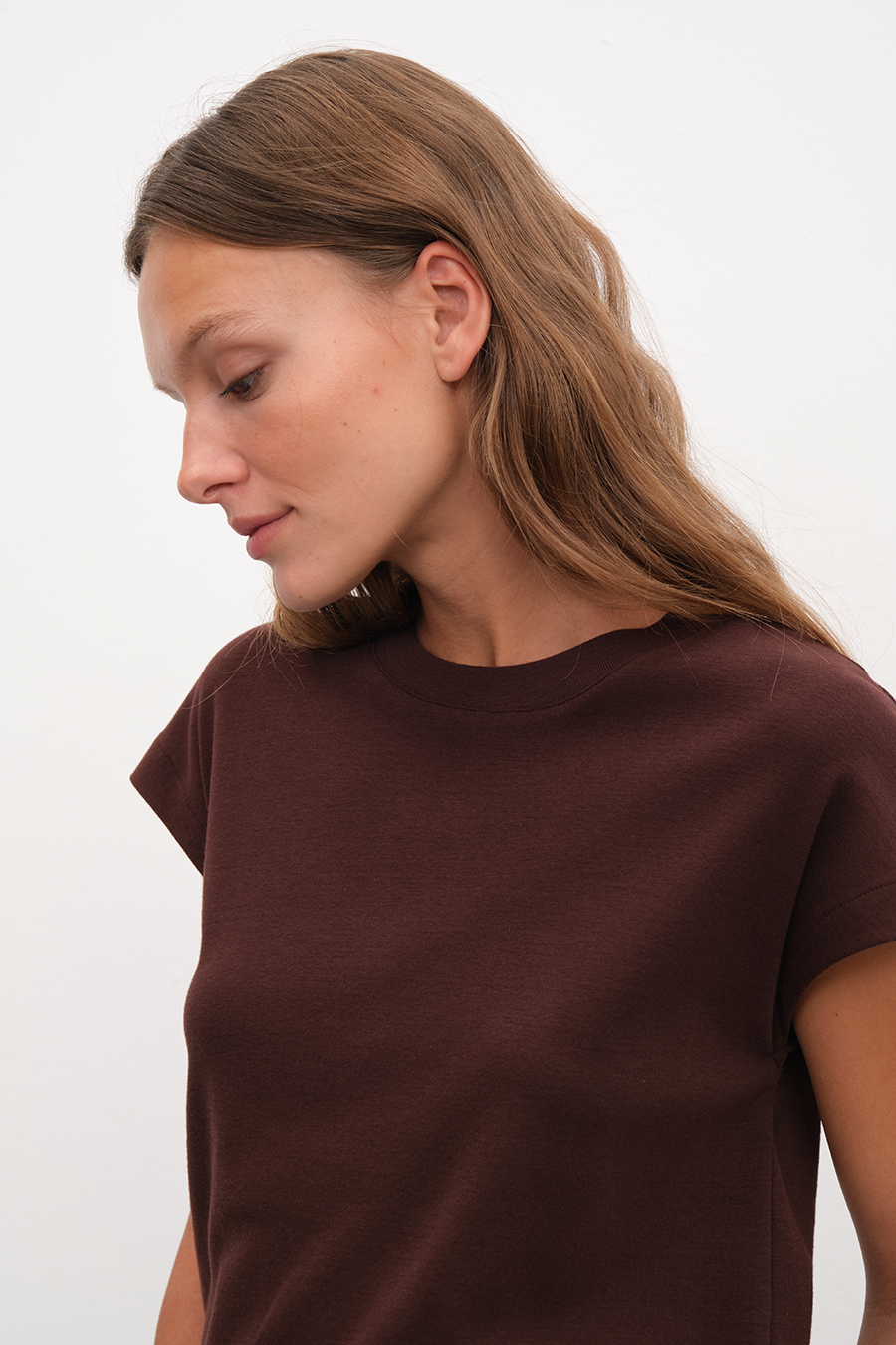 Capped Shoulder T-shirt in Micro-Ribbed Cotton