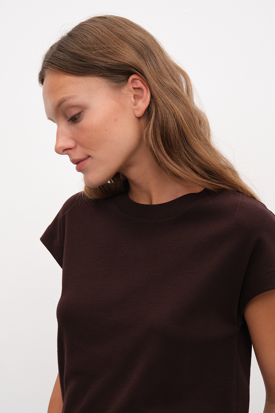 Capped Shoulder T-shirt in Micro-Ribbed Cotton