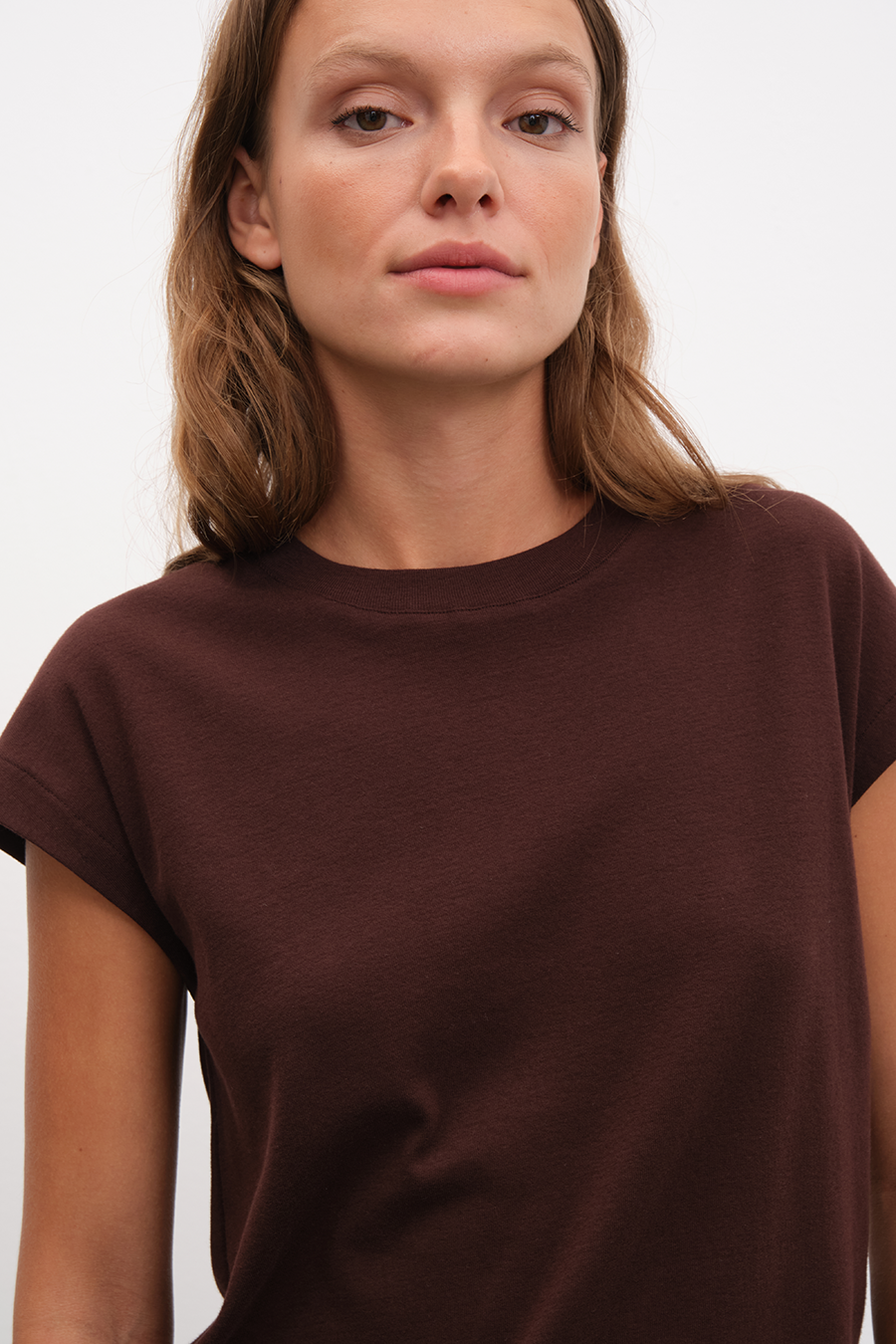 Capped Shoulder T-shirt in Micro-Ribbed Cotton