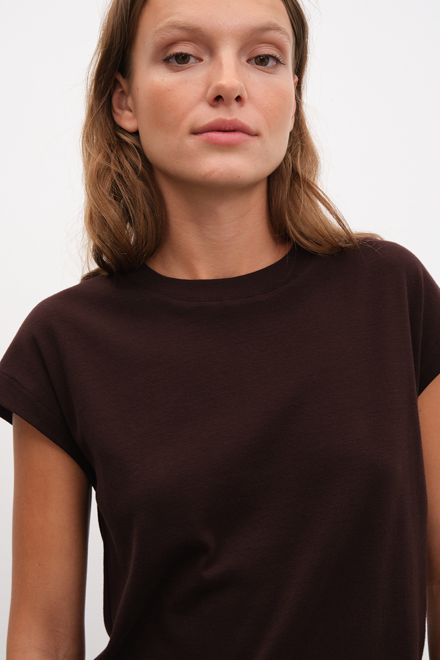 Capped Shoulder T-shirt in Micro-Ribbed Cotton