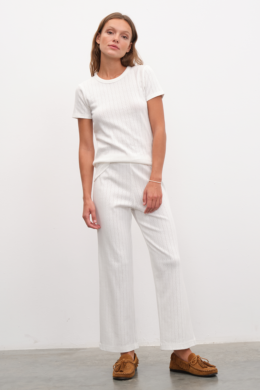 Pointelle Cotton Crop Flare Pants