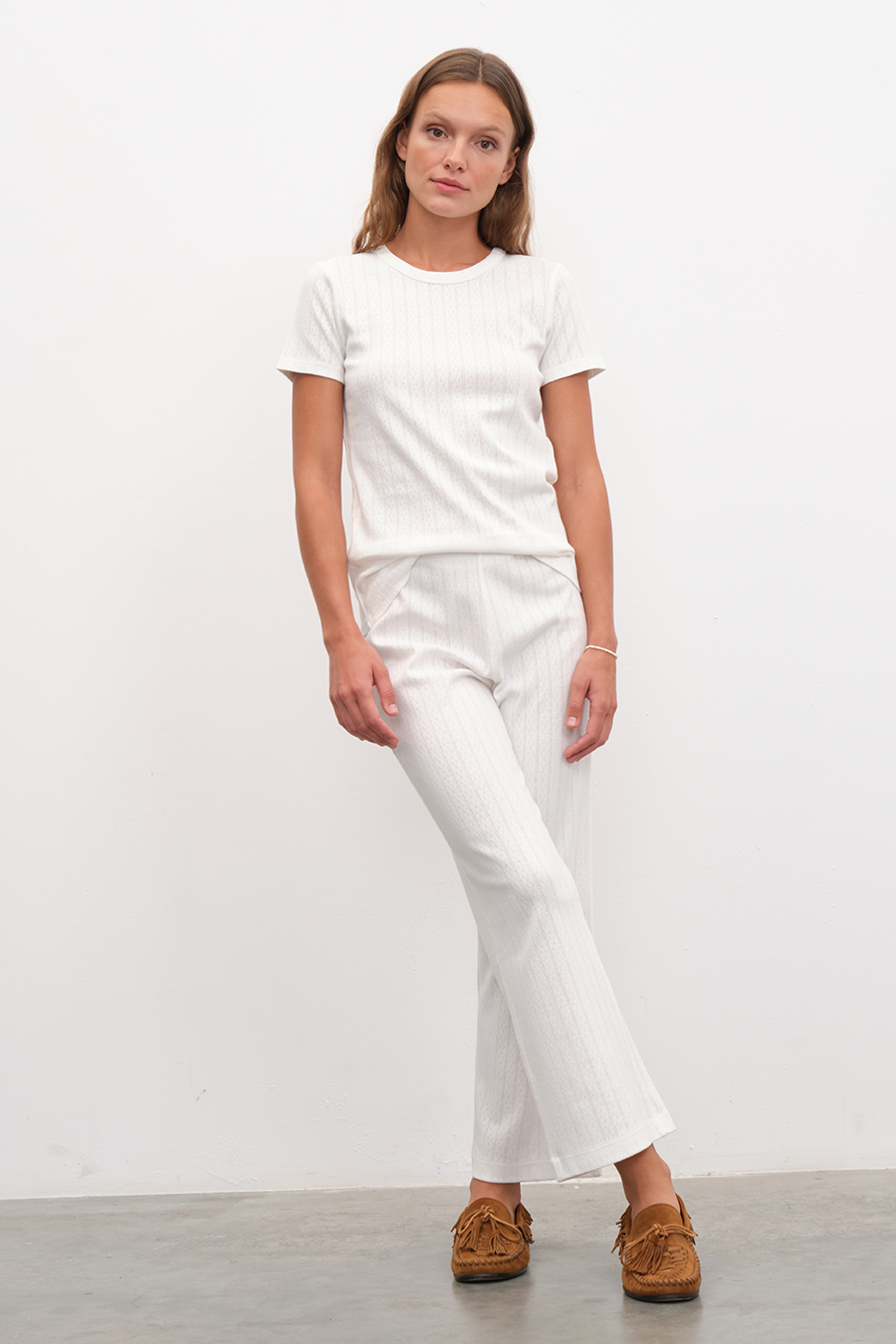 Pointelle Cotton Crop Flare Pants