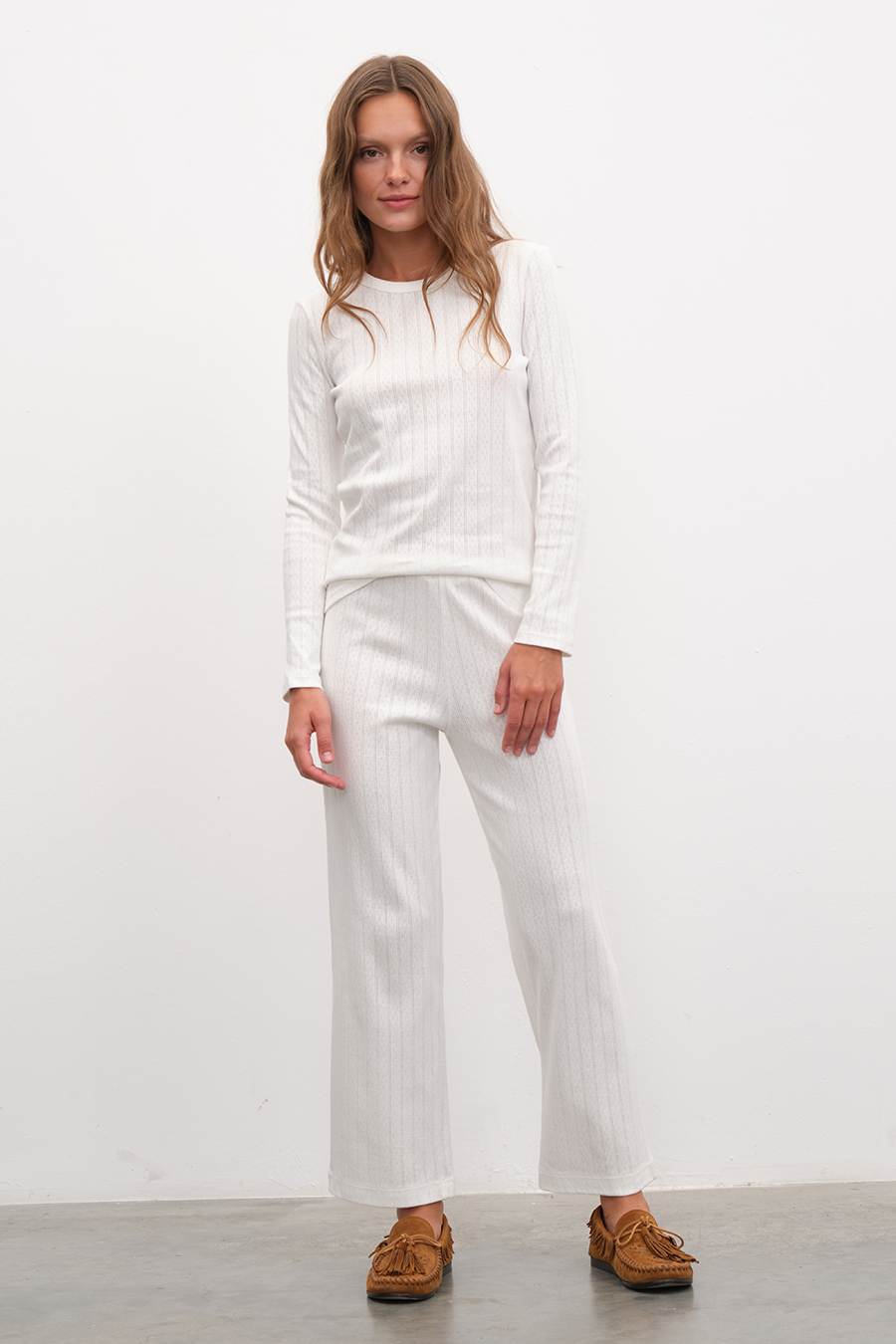 Pointelle Cotton Crop Flare Pants