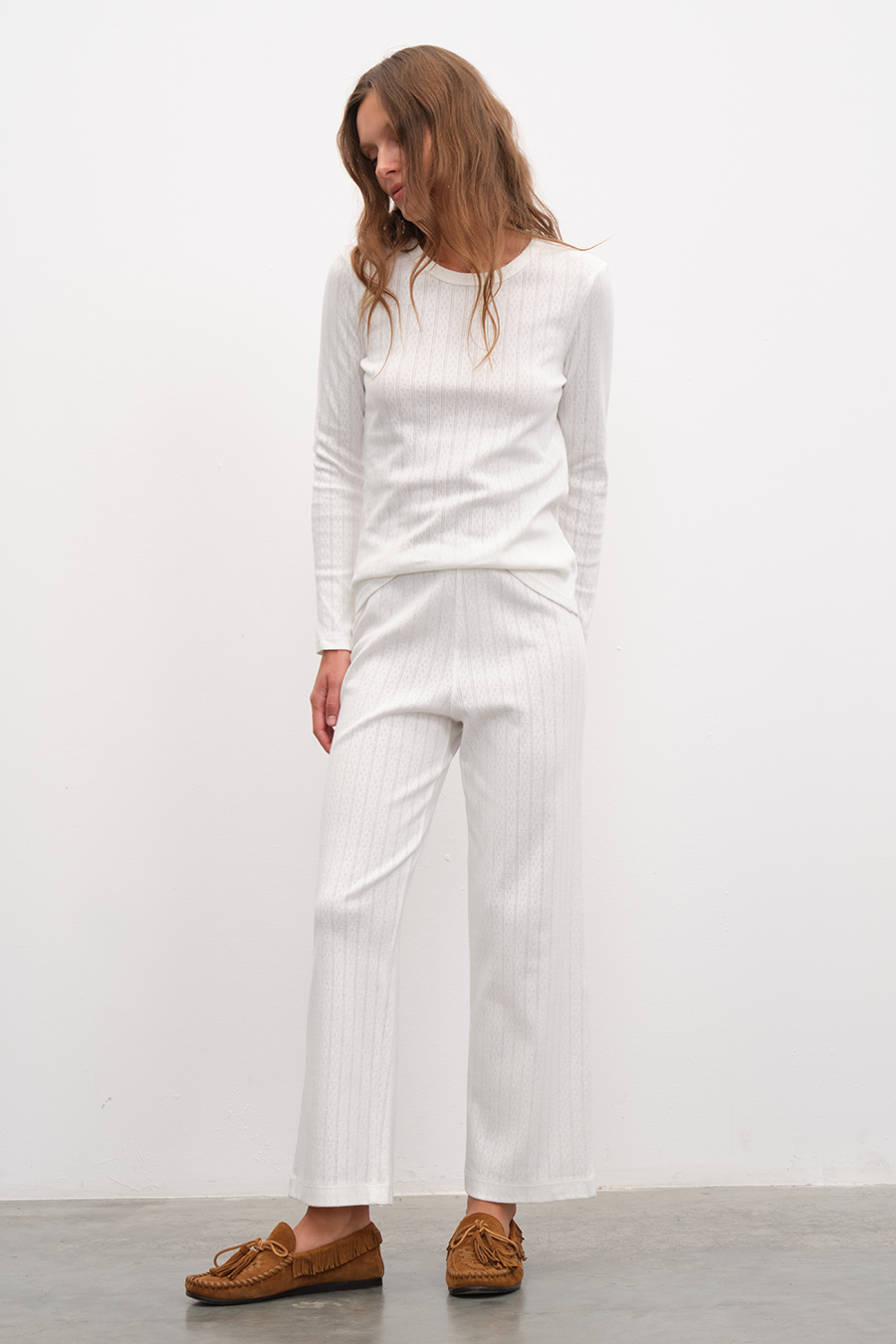 Pointelle Cotton Crop Flare Pants