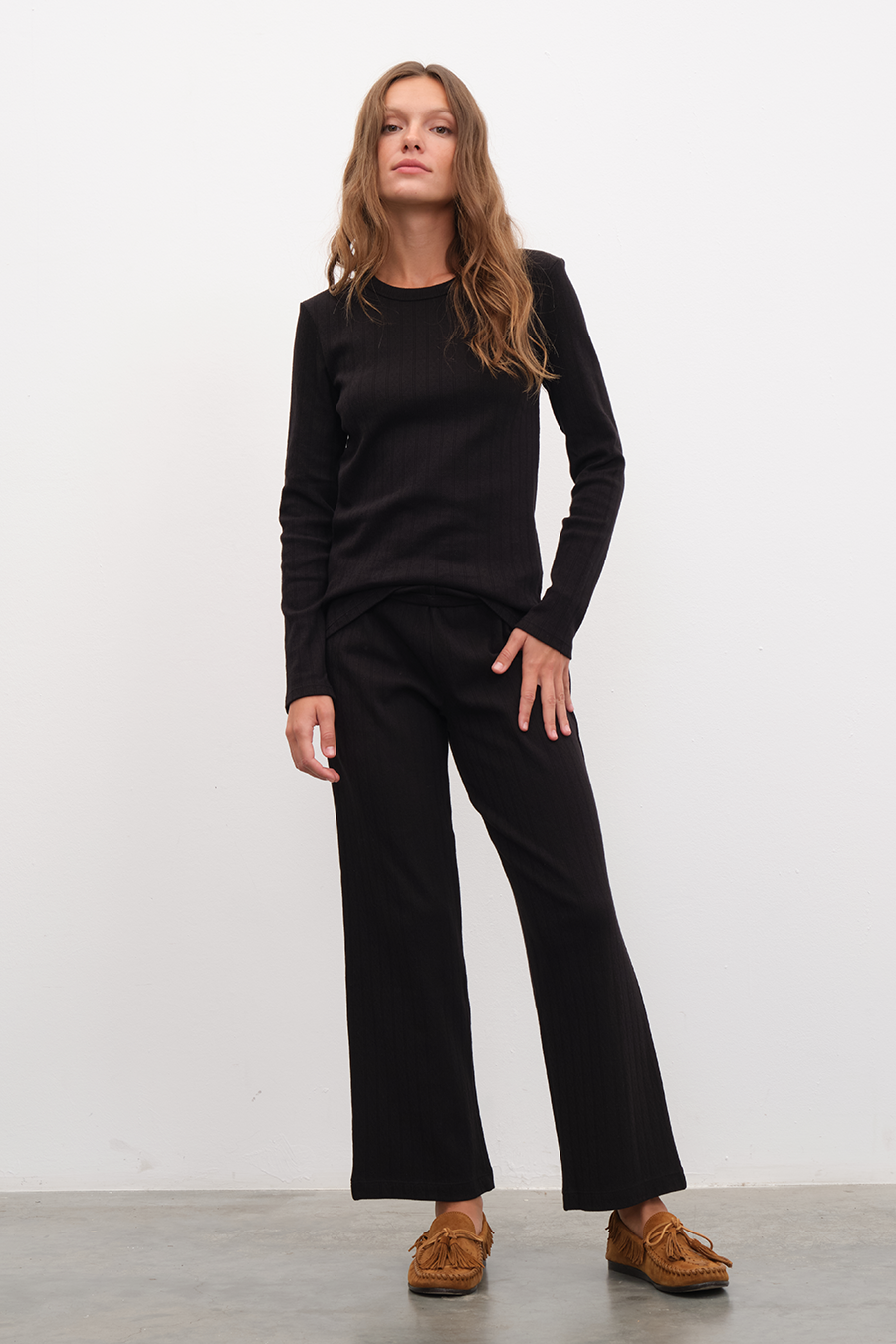 Pointelle Cotton Crop Flare Pants
