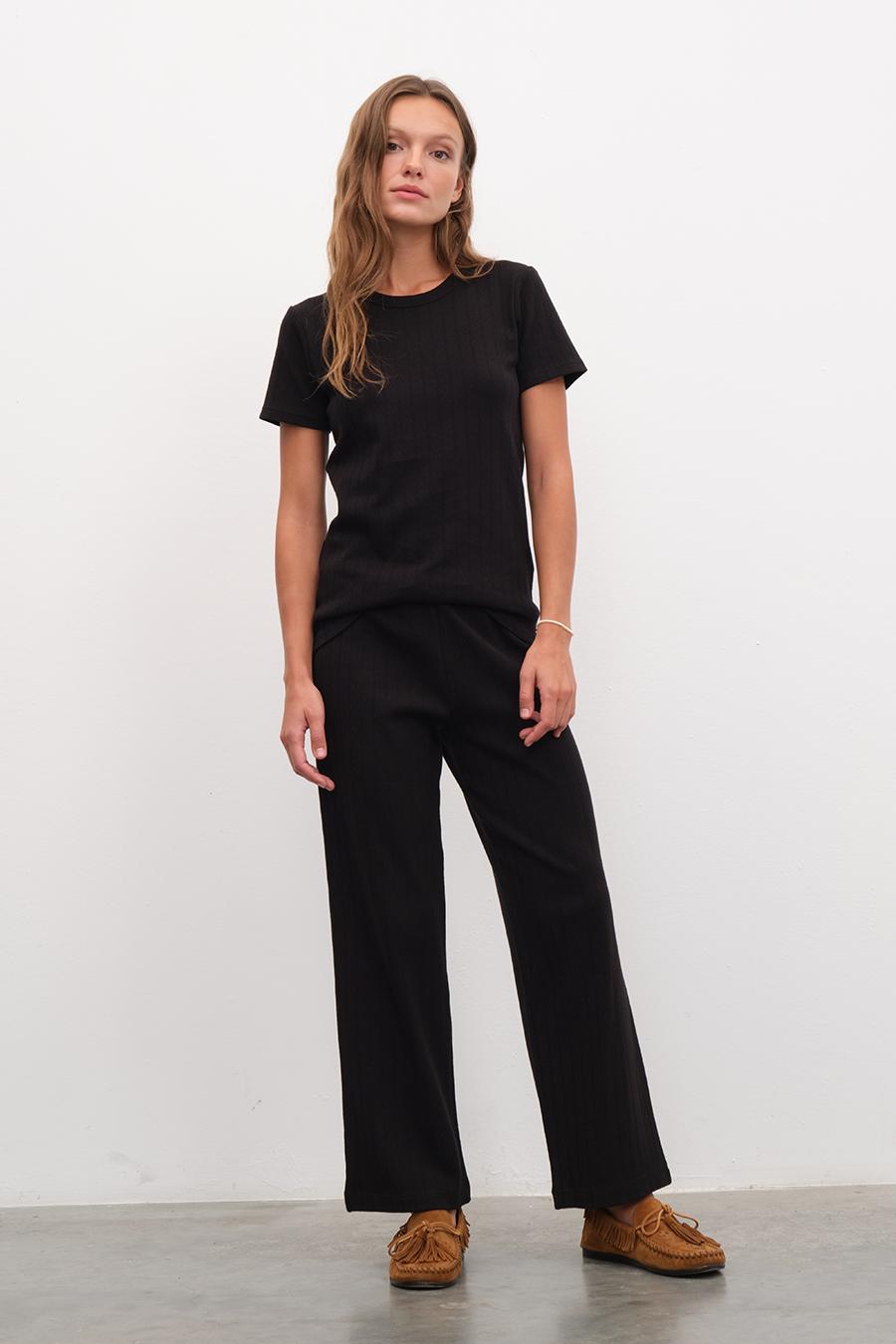 Pointelle Cotton Crop Flare Pants
