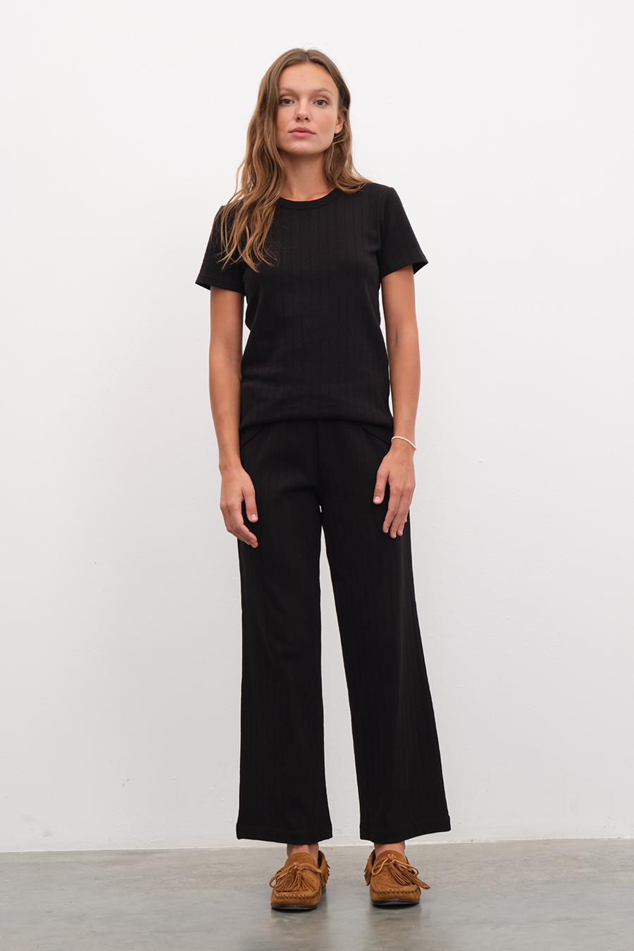 Pointelle Cotton Crop Flare Pants
