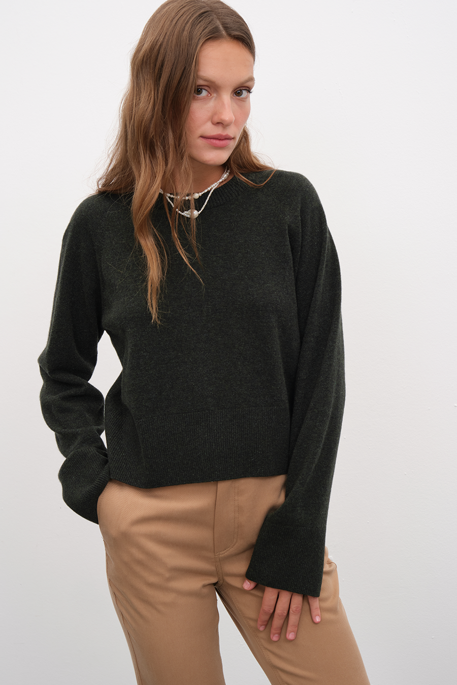 Raglan Sleeve Crop Cashmere Merino Sweater
