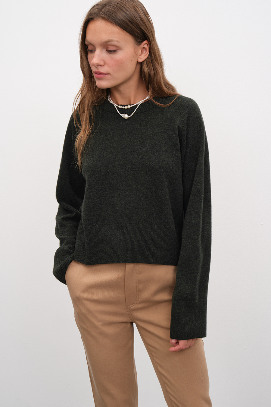 Raglan Sleeve Crop Cashmere Merino Sweater