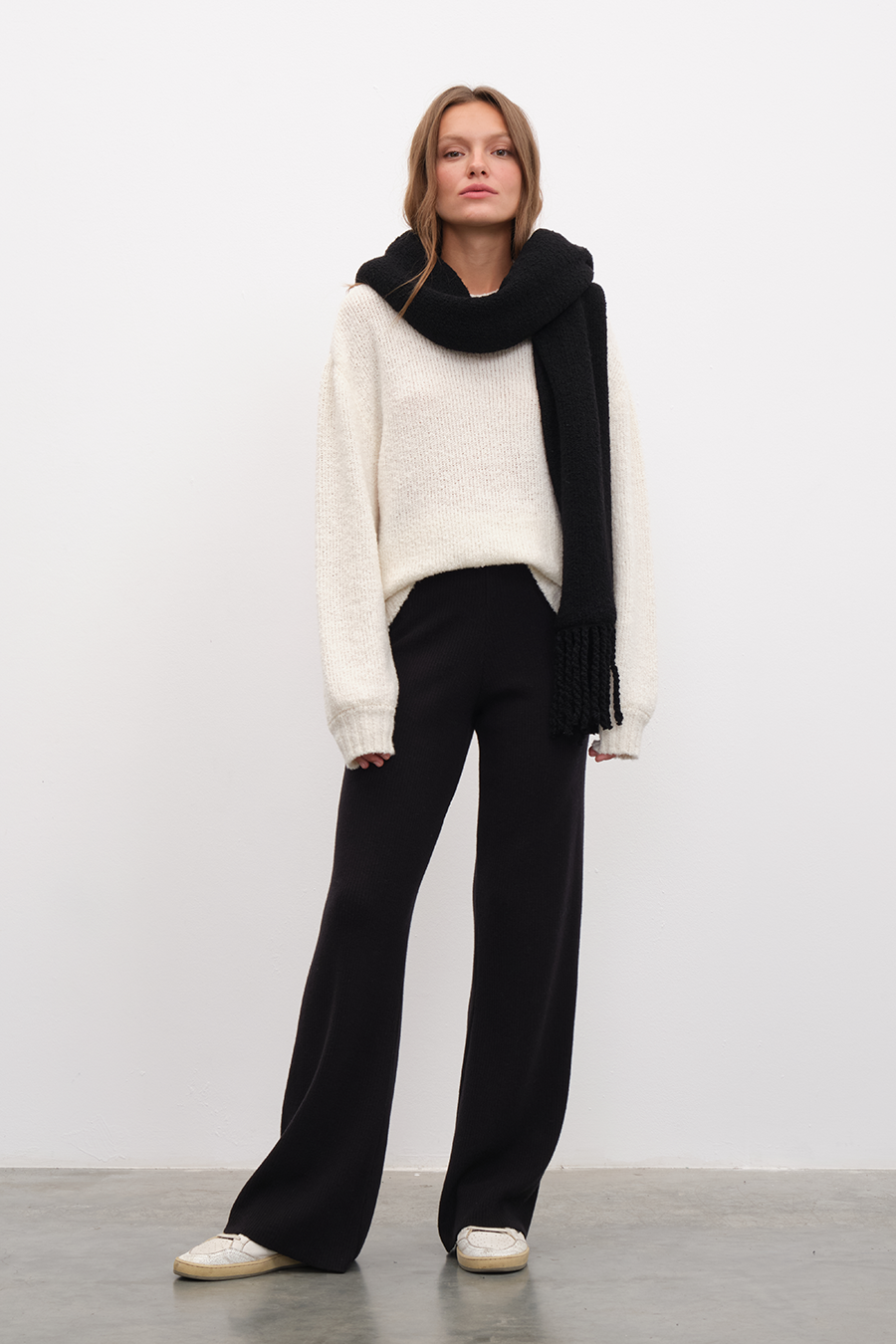 Ribbed Wide Leg Merino Pants