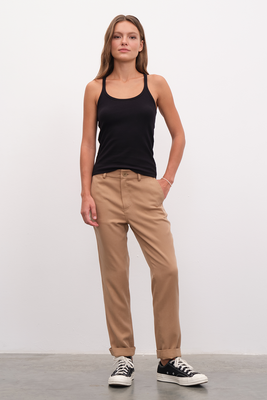 Racer Back Ribbed Fitted Tank Top in Cotton