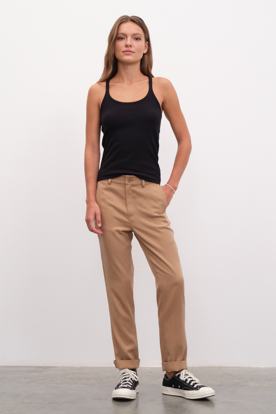 Racer Back Ribbed Fitted Tank Top in Cotton