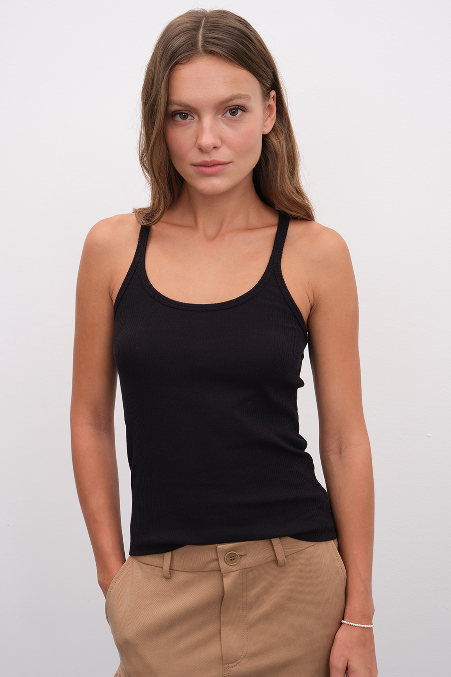 Racer Back Ribbed Fitted Tank Top in Cotton