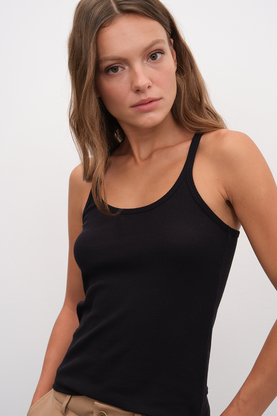 Racer Back Ribbed Fitted Tank Top in Cotton