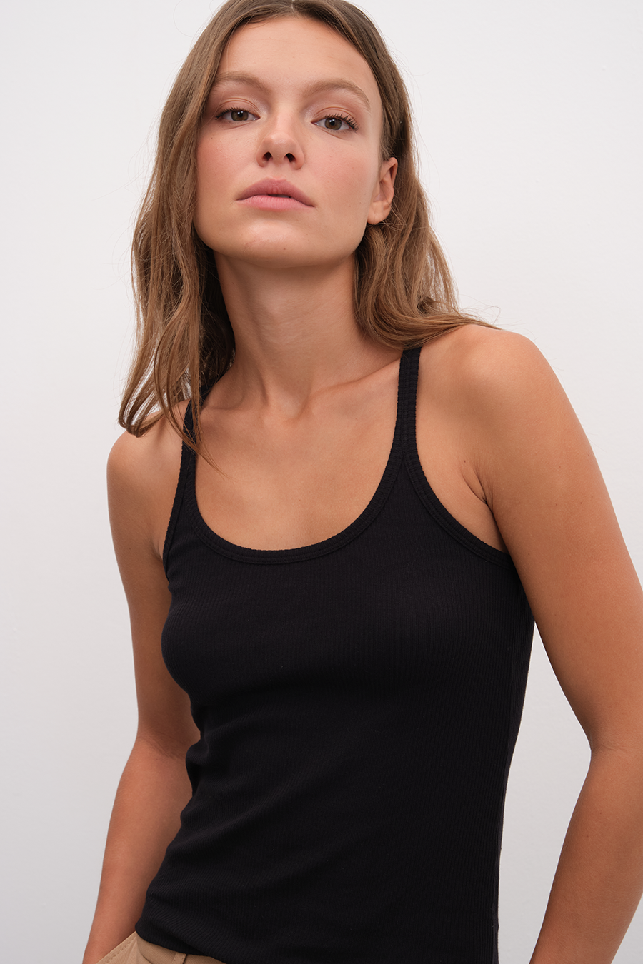 Racer Back Ribbed Fitted Tank Top in Cotton