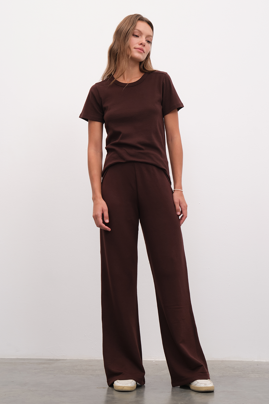 Crew Neck Fitted T-shirt in Micro-Ribbed Cotton