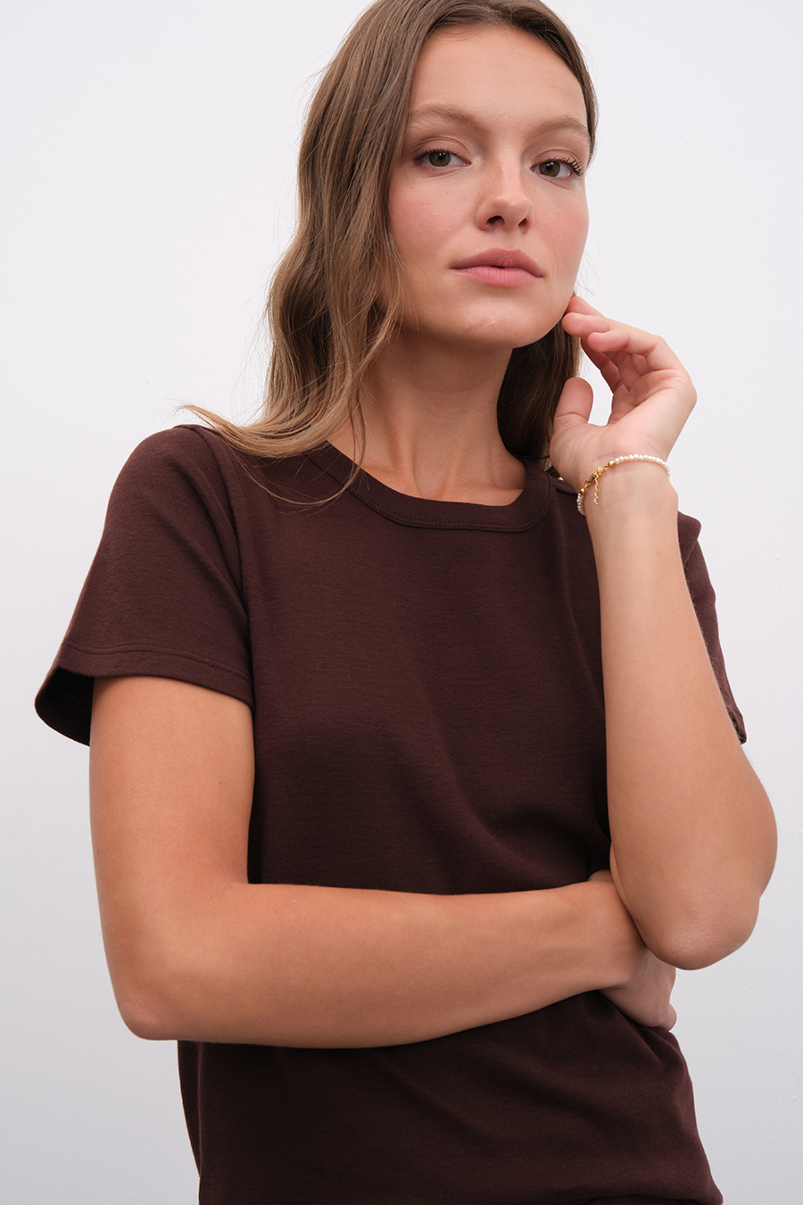 Crew Neck Fitted T-shirt in Micro-Ribbed Cotton
