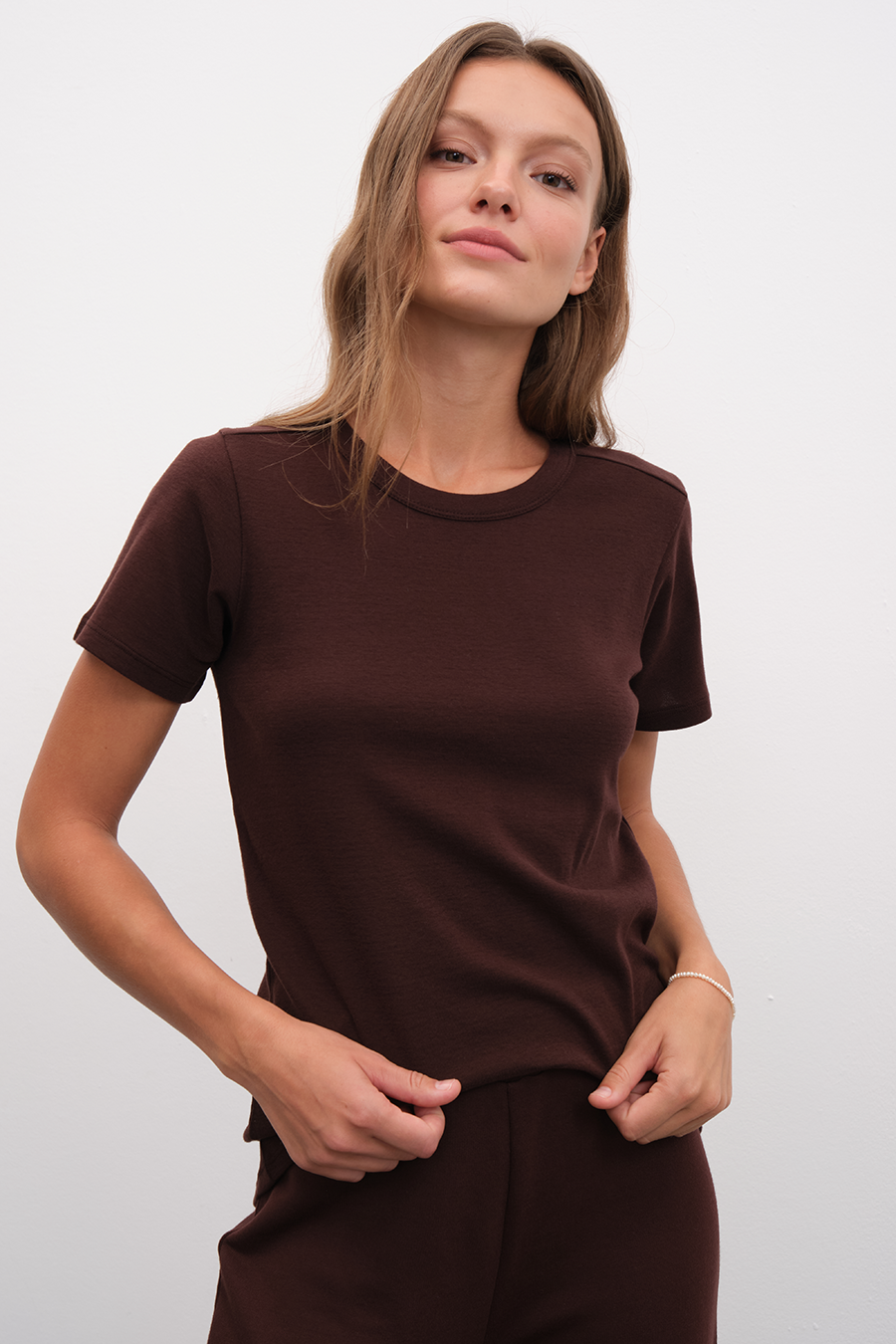 Crew Neck Fitted T-shirt in Micro-Ribbed Cotton
