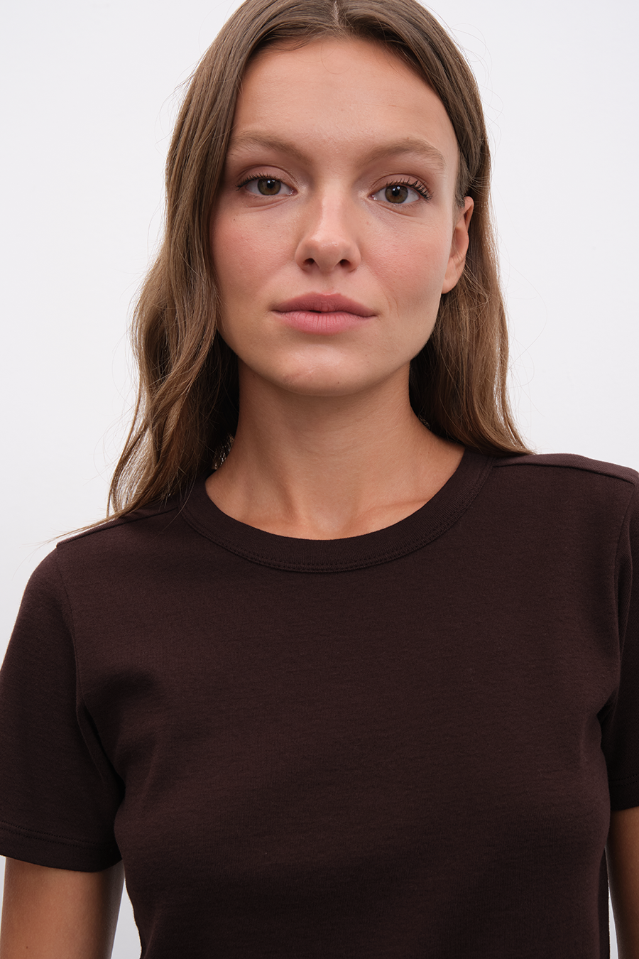 Crew Neck Fitted T-shirt in Micro-Ribbed Cotton